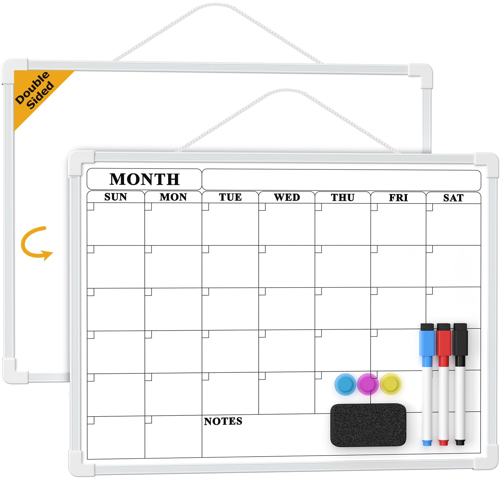 OFIFO® Weekly Schedule Board 30x40cm Double Sided Memo Board to-do-List Weekly Planner Whiteboard, Erasable Reusable Whiteboard with Magnetic Markers, Colored Magnets, Magnetic Sponge Eraser
