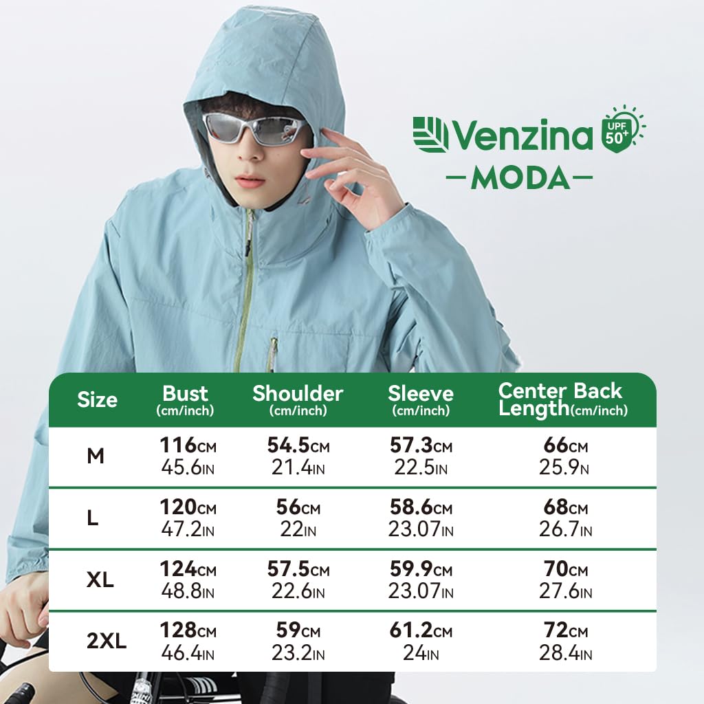 Venzina Men's Lightweight Athletic Jacket with UPF 50+ Sun Protection and Back Air Vent | Quick Dry Nylon Outdoor Hoodie 134g
