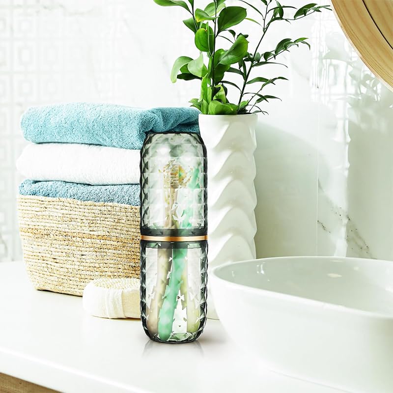 HASTHIP Toothbrush Travel Case 1PC for Bathroom and Camping featuring Duplex Cup | PP Holder Cup with Cover for Hygienic Storage