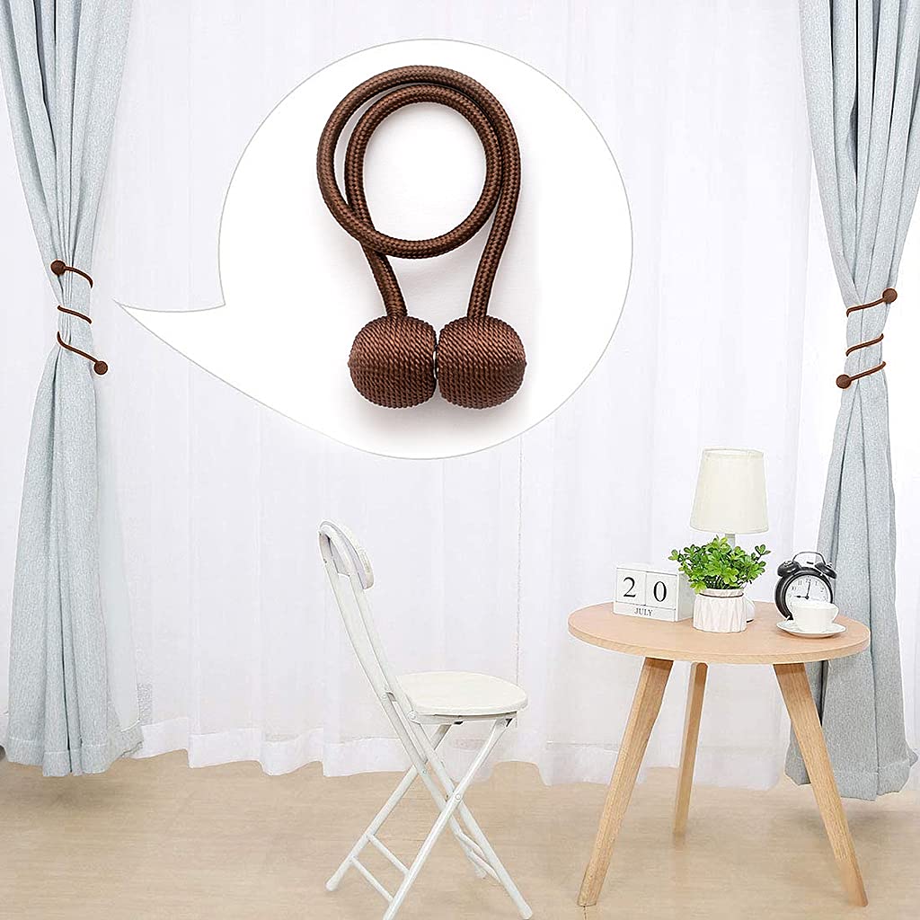 HASTHIP Polyester Solid Curtains for Home and Office with 16in Rope and Strong Magnetic Closure | Coffee Pack of 2