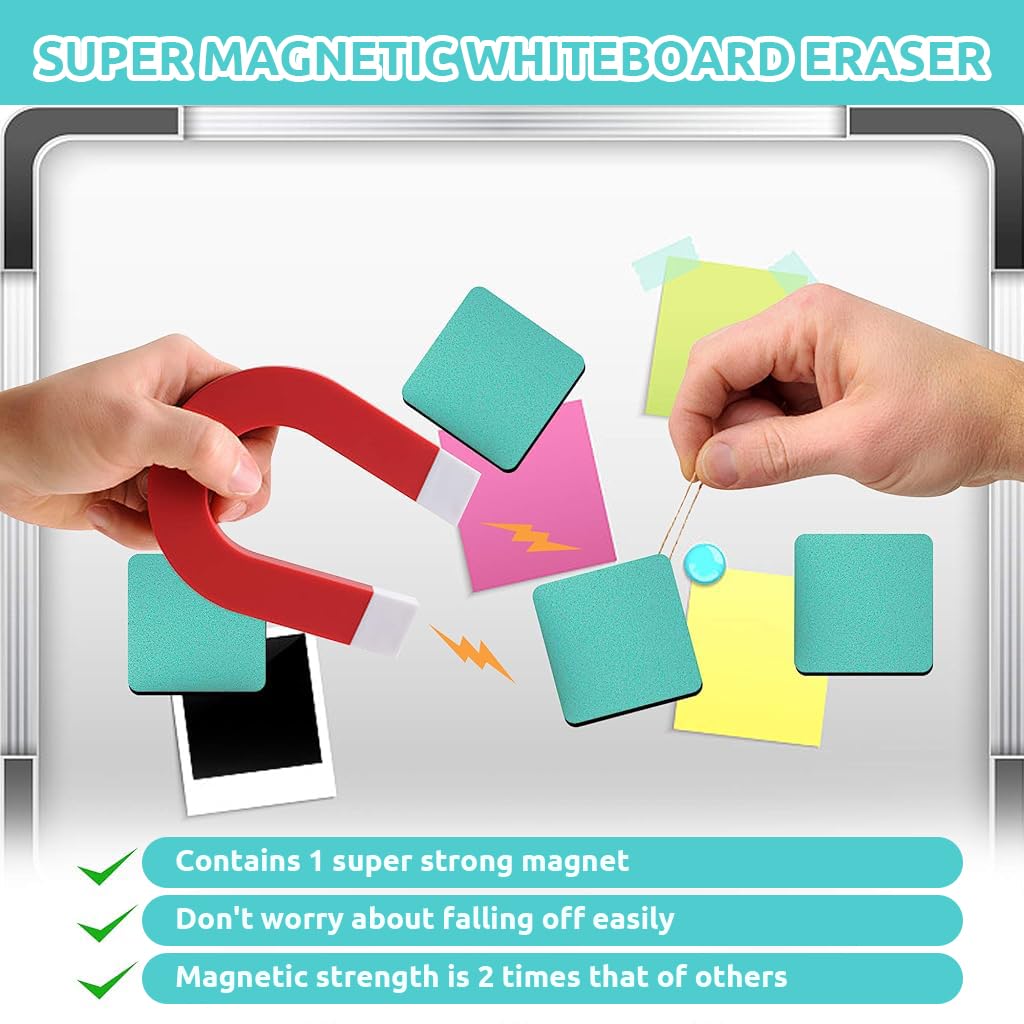 HASTHIP Magnetic Whiteboard Eraser for Classroom and Office Use featuring Double-Sided EVA Felt | 24 Pack 5x5 cm Dry Erase Dusters