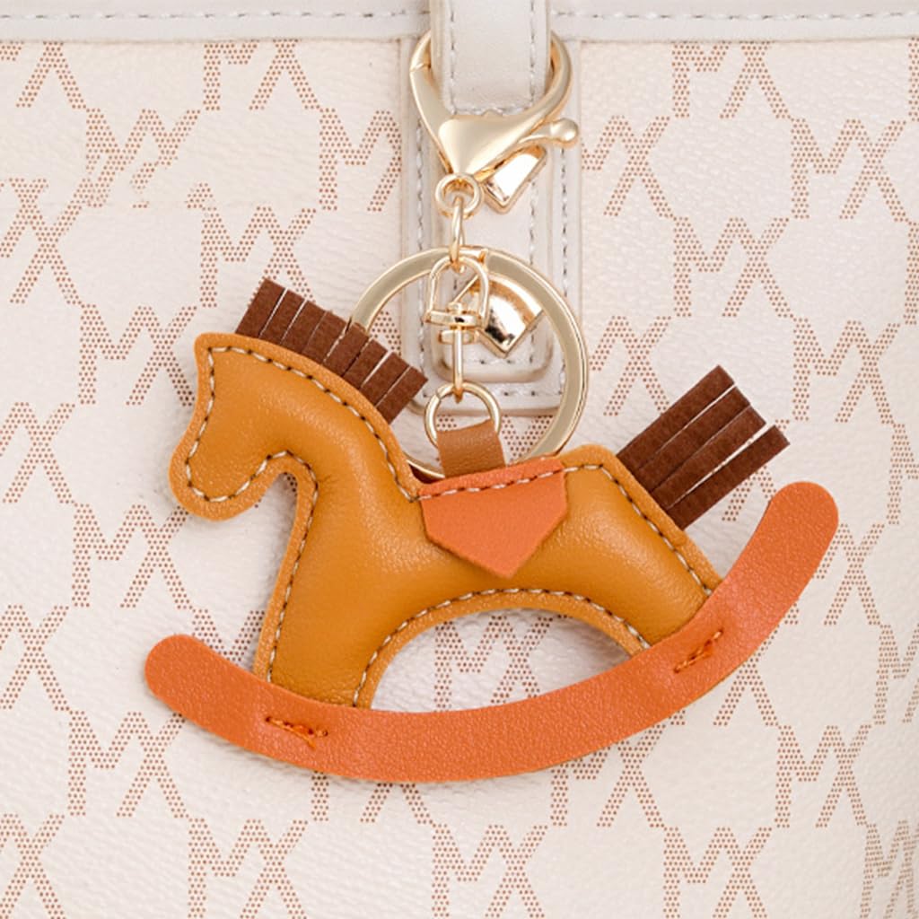 SANNIDHI Bag Charm for Handbags with Metal Keyring and PU Brown Horse Pendant 3 PCS | Gift for Women