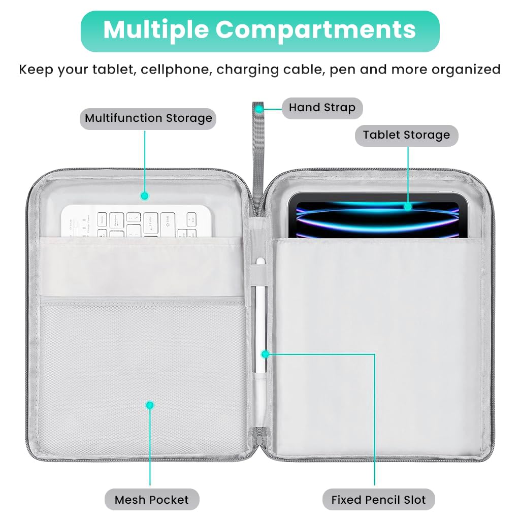 ZORBES Tablet Travel Bag for iPad featuring 10.9 in fit with waterproof zipper and mesh pocket | Grey