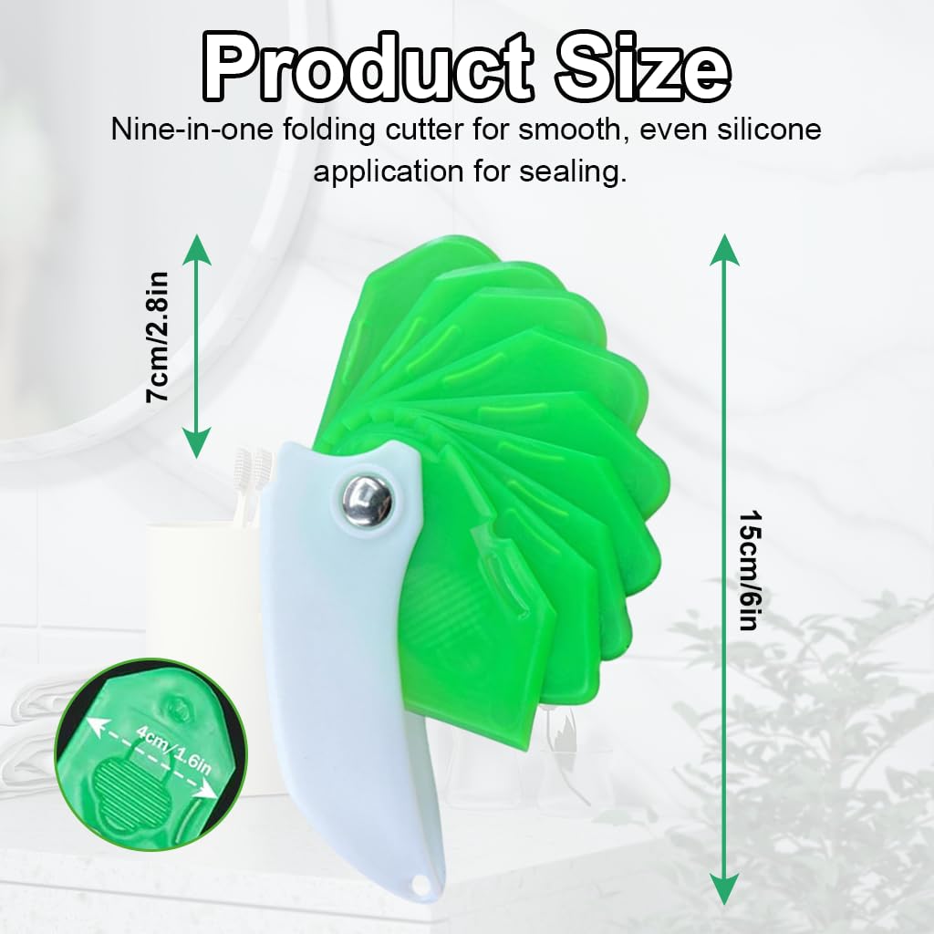 Serplex Caulking Tool Kit for Bathroom Kitchen and Window Sealing with 9-in-1 Scraper Tips | Foldable Handle Reusable PP Set