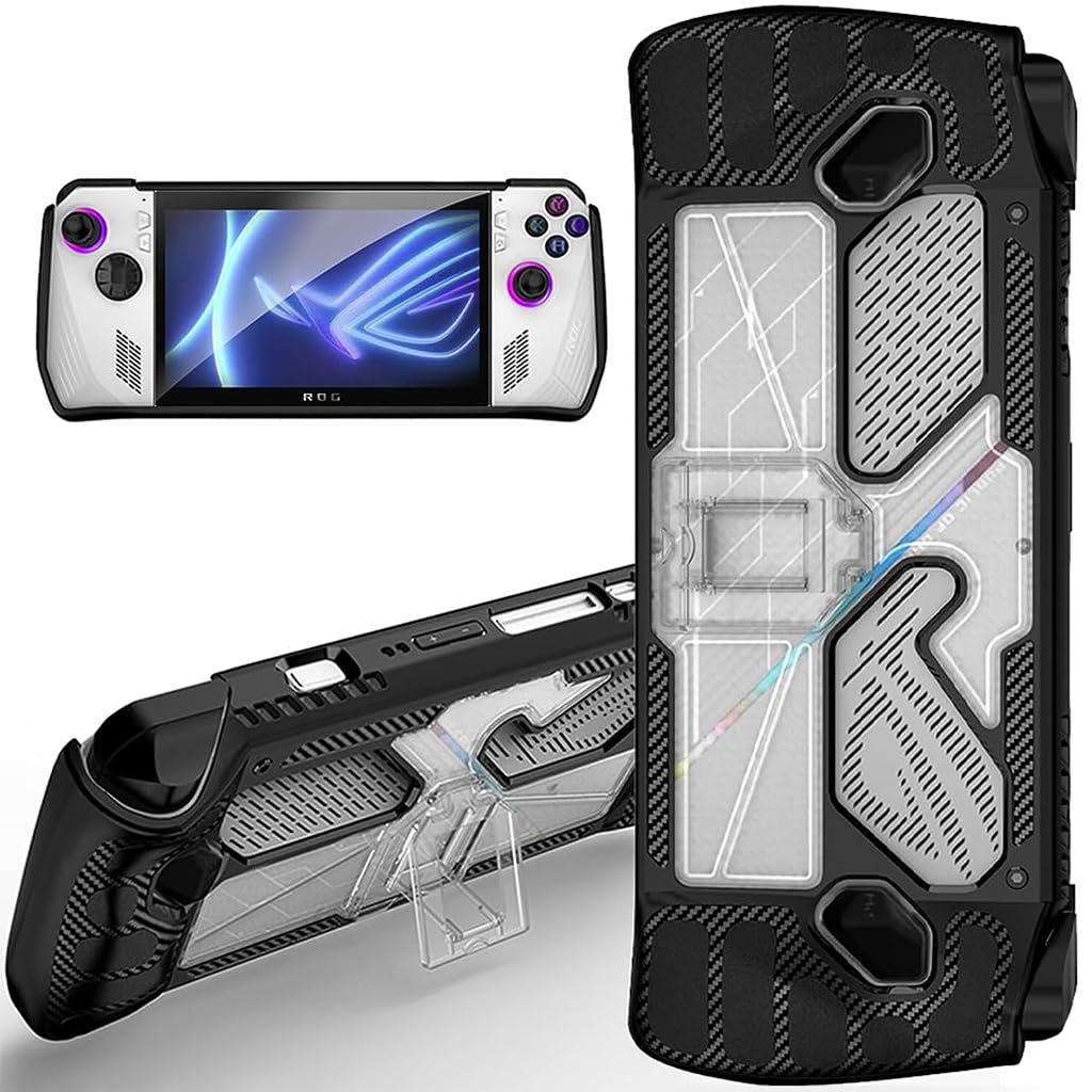 ZORBES® Case for Rog Ally, Rog Ally Game Console Protector, Anti-Scratch TPU Cover with Folding Kickstand, Transparent PC + TPU Case, Non-Slip Protective Case Skin Cover Handheld Cover, Not Included Rog Ally