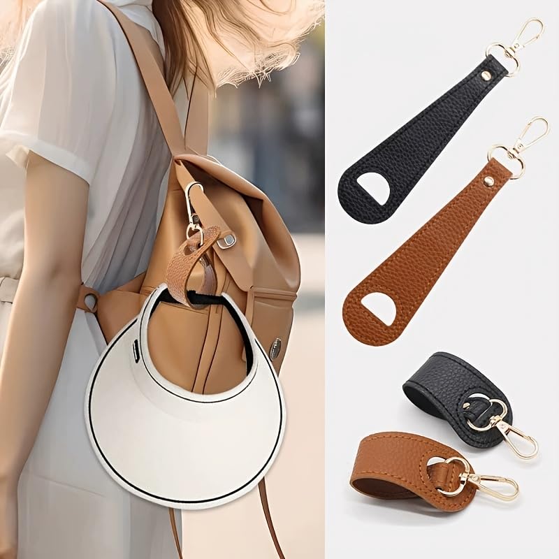 HASTHIP® PU Leather Hat Clip for Travel, Travel Hat Hooks Hands-Free Cap Holder for Bags Backpack Luggage Purse Hiking Baseball and Ponytail Caps Clip-on Holder Strap