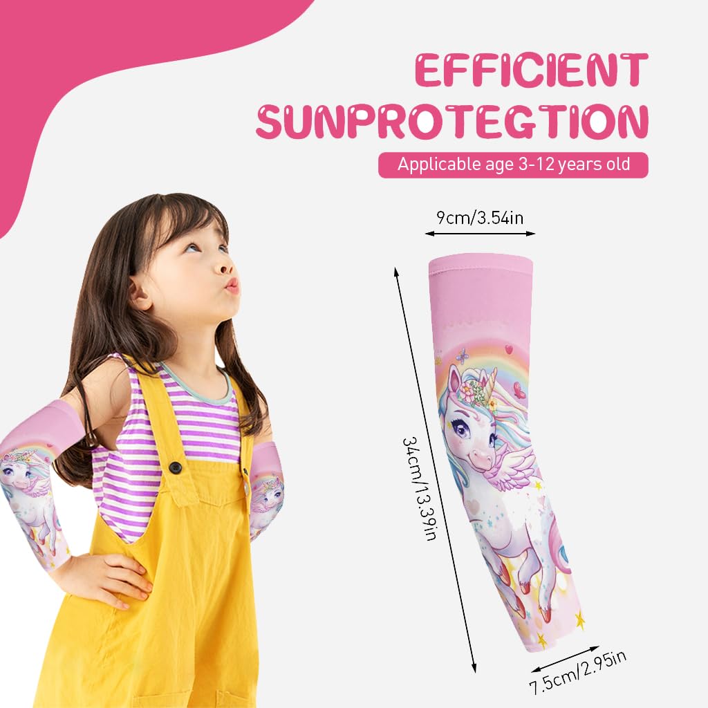 SNOWIE SOFT Arm Sleeve for Kids 13.3 in with UV Protection and Breathable Polyester | Rainbow Unicorn Print for Outdoor Activities