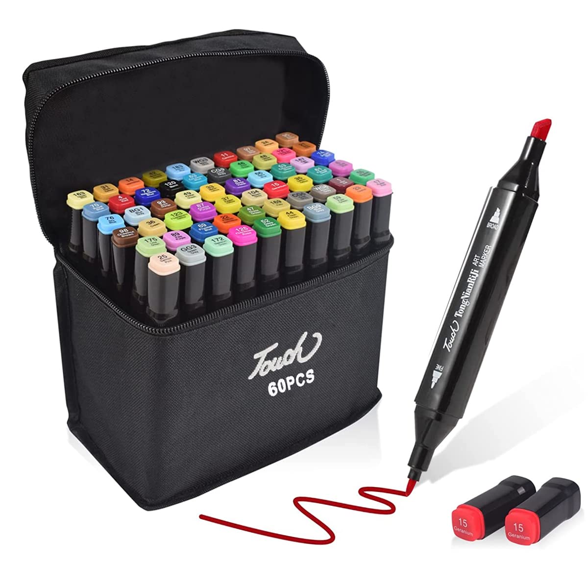 HASTHIP® 60 Colors Alcohol Markers Pens,Dual Tip Twin Marker Pens Acrylic Marker Pens,Anime&Manga Colouring Pens With Carrying Case For Painting Sketching Calligraphy Drawing Graffiti Design,Black