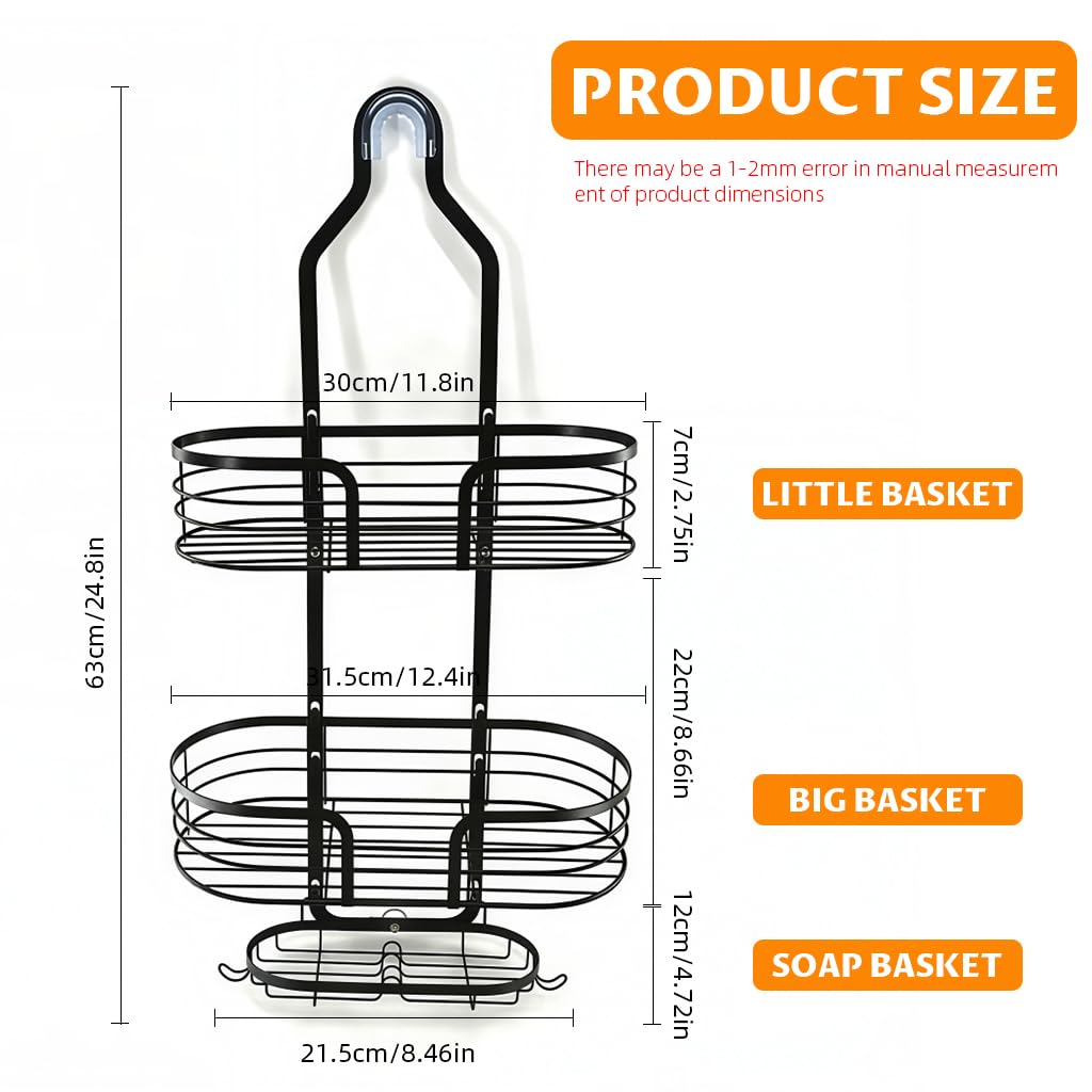 HASTHIP Shower Caddy for Bathroom Toiletries with 3 Metal Baskets and Hooks | No‑Drill Quick‑Dry Organizer