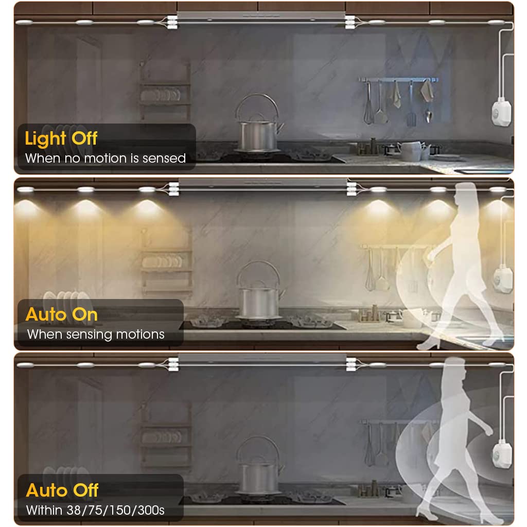 ELEPHANTBOAT Under Cabinet Light for Kitchen and Closet with 6 Round LEDs and Motion Sensor | Dual Color USB Plug and Play