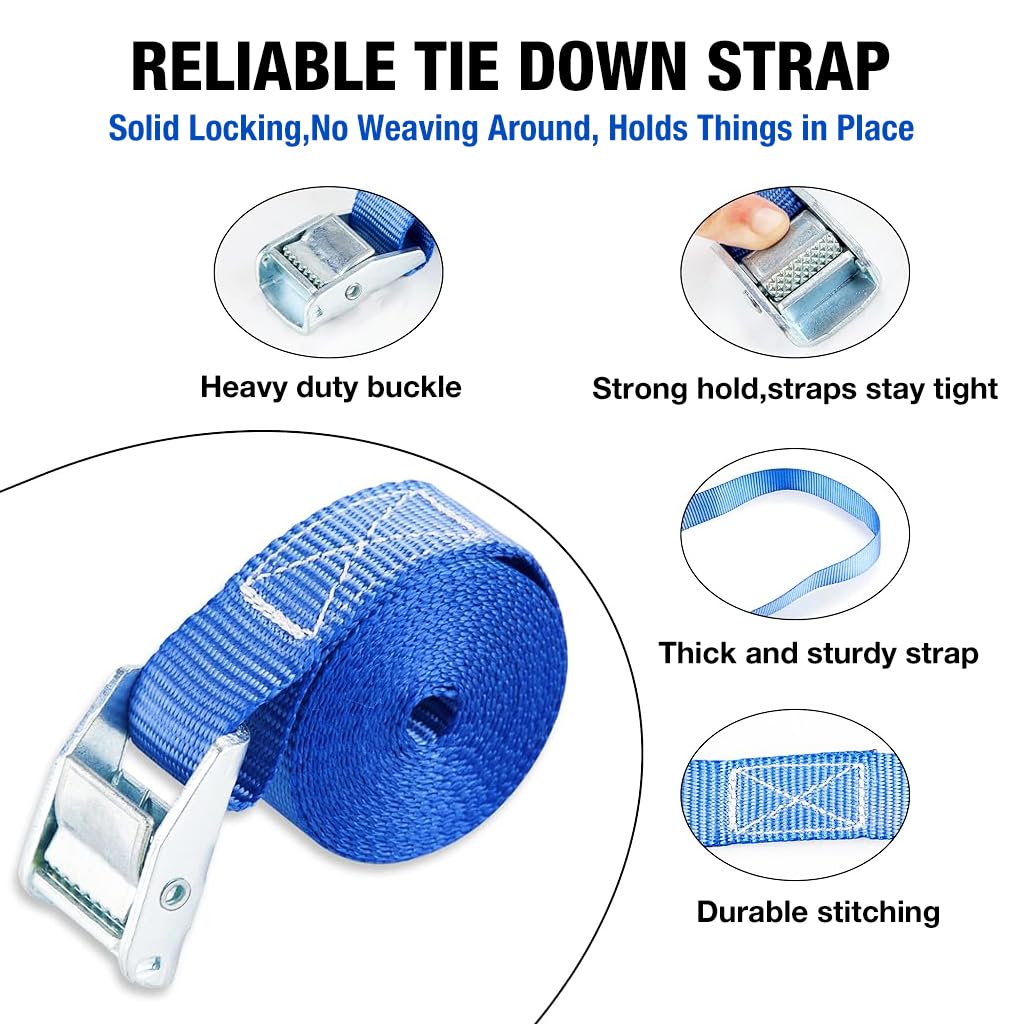 ZIBUYU Ratchet Lashing Straps for Cargo and Luggage with Zinc Alloy Mechanism 2.5m x25mm | Polyester Webbing