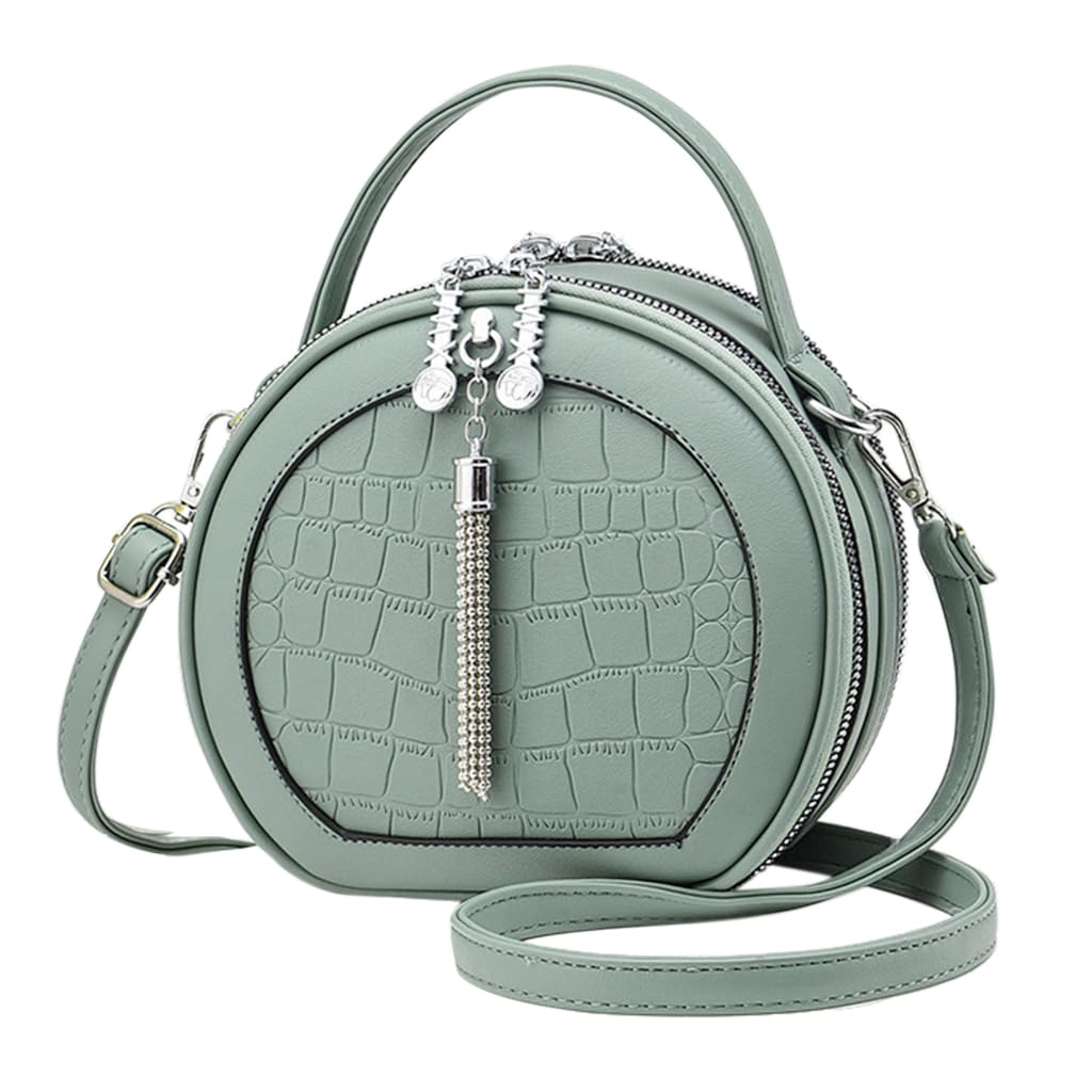 Zibuyu Hand Bag for Women featuring Double Layer Round Design 19x8x17 cm in Mint Green | Detachable Crossbody Strap