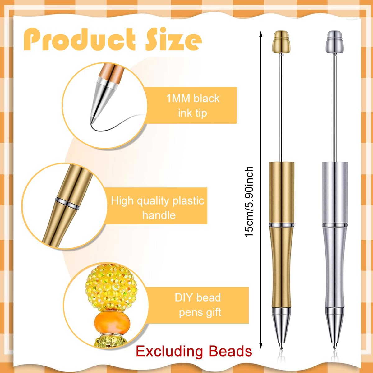 Climberty® 15Pcs Beadable Pens DIY Beading Ball-point Pen Creative Ball-point Pen Smooth Writing No Smudge 1.0mm Ball-point Pen for Writing Student Ball-point Pen