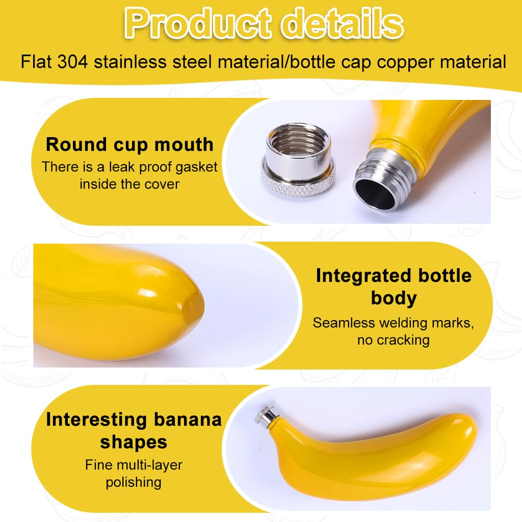 Supvox Liquor Flask for Travel and Parties with 5oz Capacity featuring Leak Proof Lid | Banana Shaped Stainless Steel Hip Flask Gift