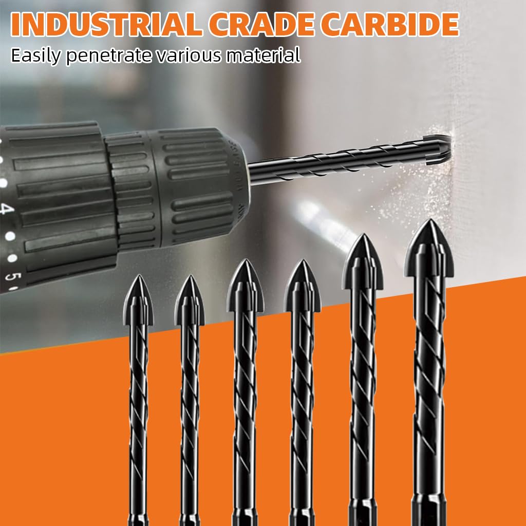 Serplex Drill Bit Set 12 pcs for Tile Brick Concrete and Glass | Tungsten Carbide 4 Blade Design