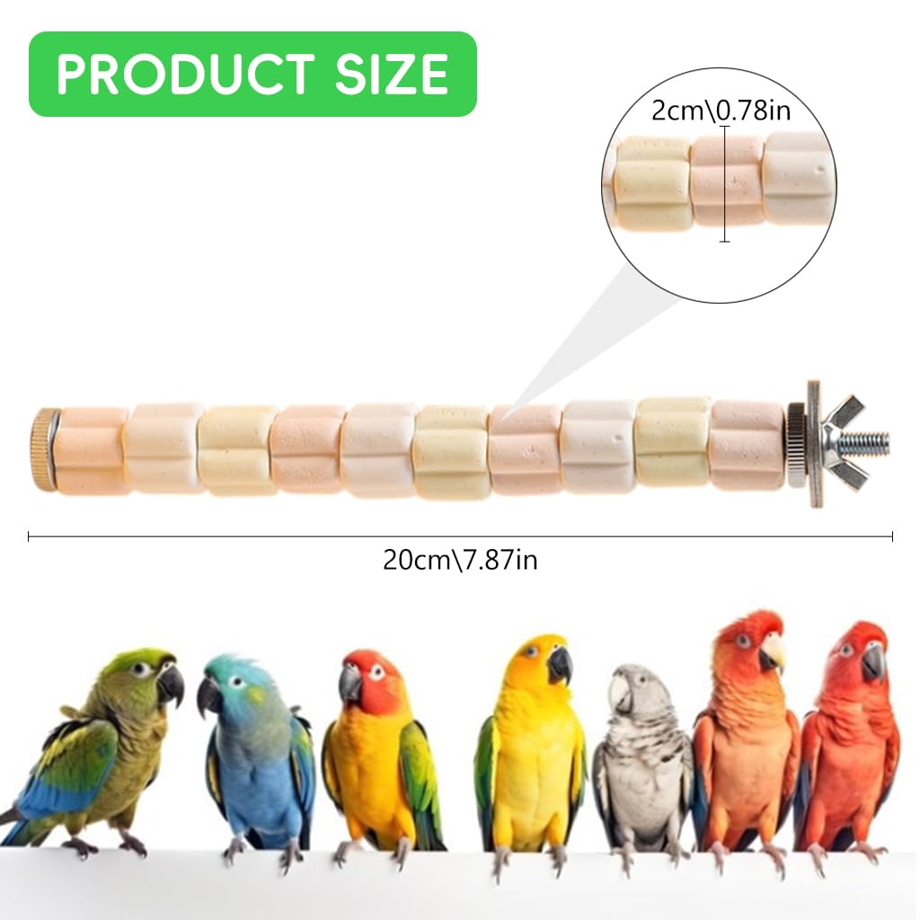 Qpets® Birds Perching Stick for Birds Cage 7.8'' Cute Marshmallows Perching Stick 2 in 1 Parrot Perching Stick Ceramic Claw Grinding Stick Screw Mounting Perching Stick for Birds Cage