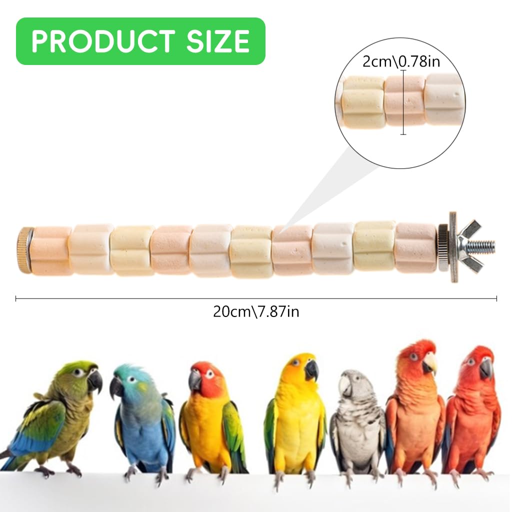 Qpets Parrot Birds Perching Stick for Cage with 7.8 in DIY Assembly & Screw Mount | Colorful Ceramic Claw Grinding Wheels