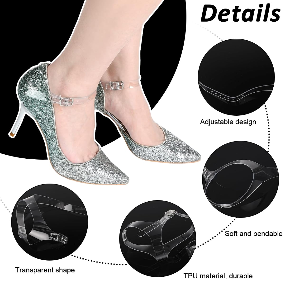 MAYCREATE® 2Pairs Transparent Shoe Straps Anti-slip Shoe Straps for High Heels Women Walking Shoe Straps Adjustable and Removable Shoe Straps for High  Heels