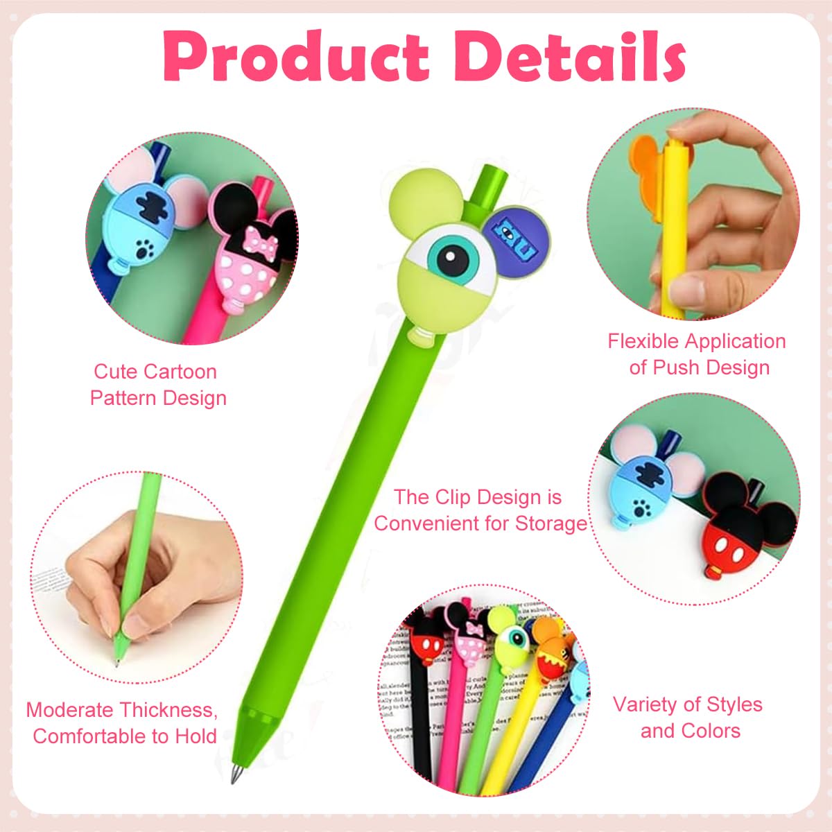 Climberty Cartoon Click Pens for School and Office with 0.5mm Tip and Quick Dry Ink | 10Pcs Set