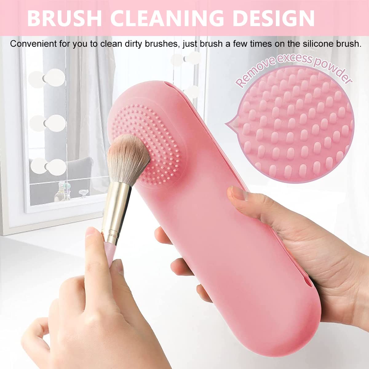 MAYCREATE Makeup Brush Holder for Travel with Magnetic Closure and Silicone Cleaning Surface | 22.6 cm Organizer for Daily Use