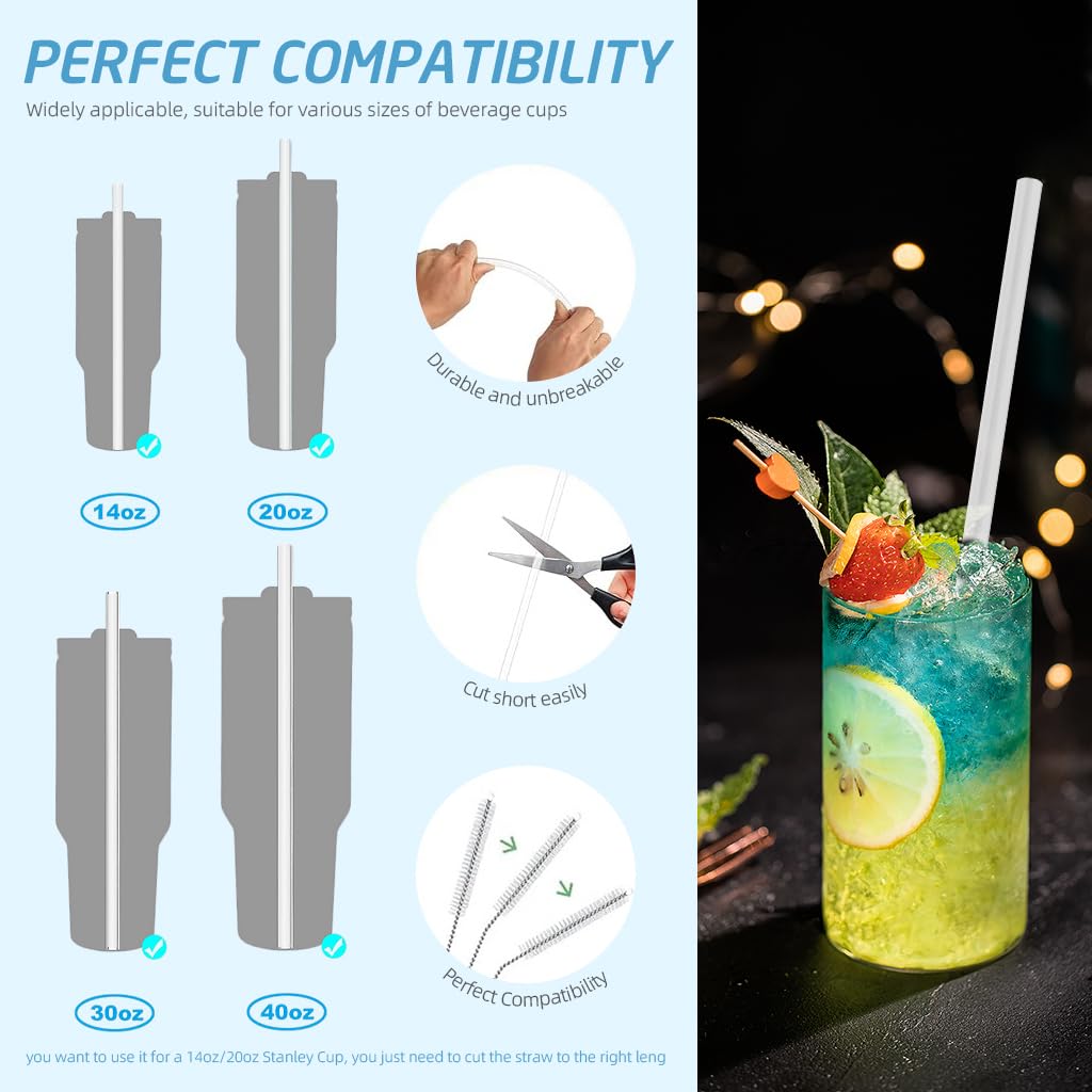 HASTHIP Reusable Food PE Straw Set for 40 oz Tumbler with Cleaning Brush | Frosted White
