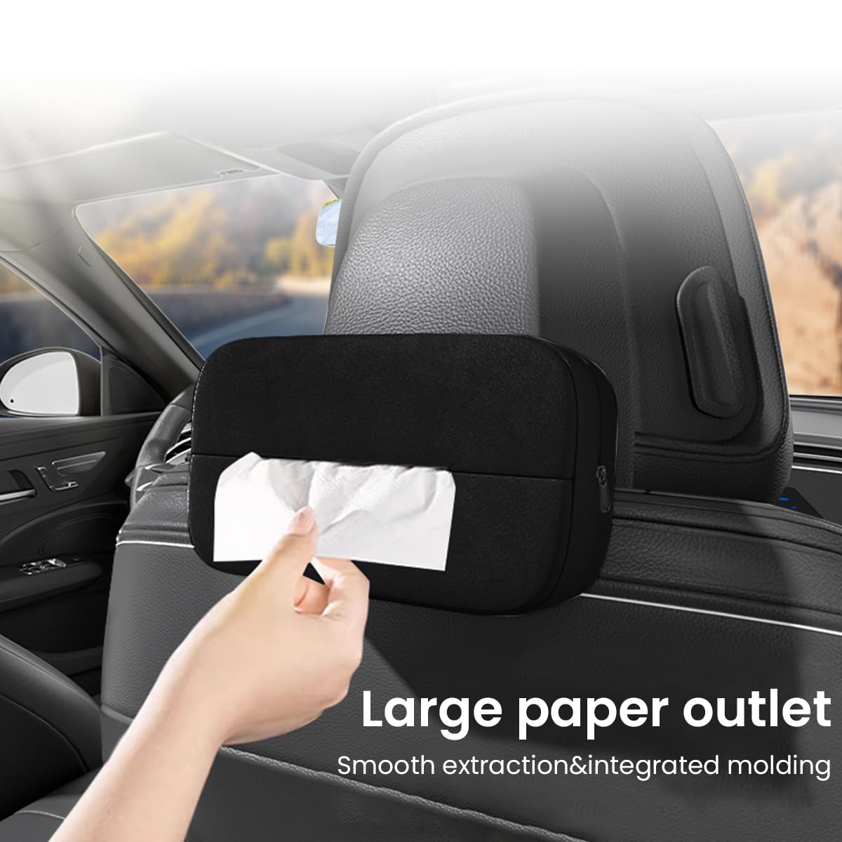 STHIRA Car Tissue Box Holder for Visor and Headrest with Zipping Up Design 22x12x7cm Black Suede