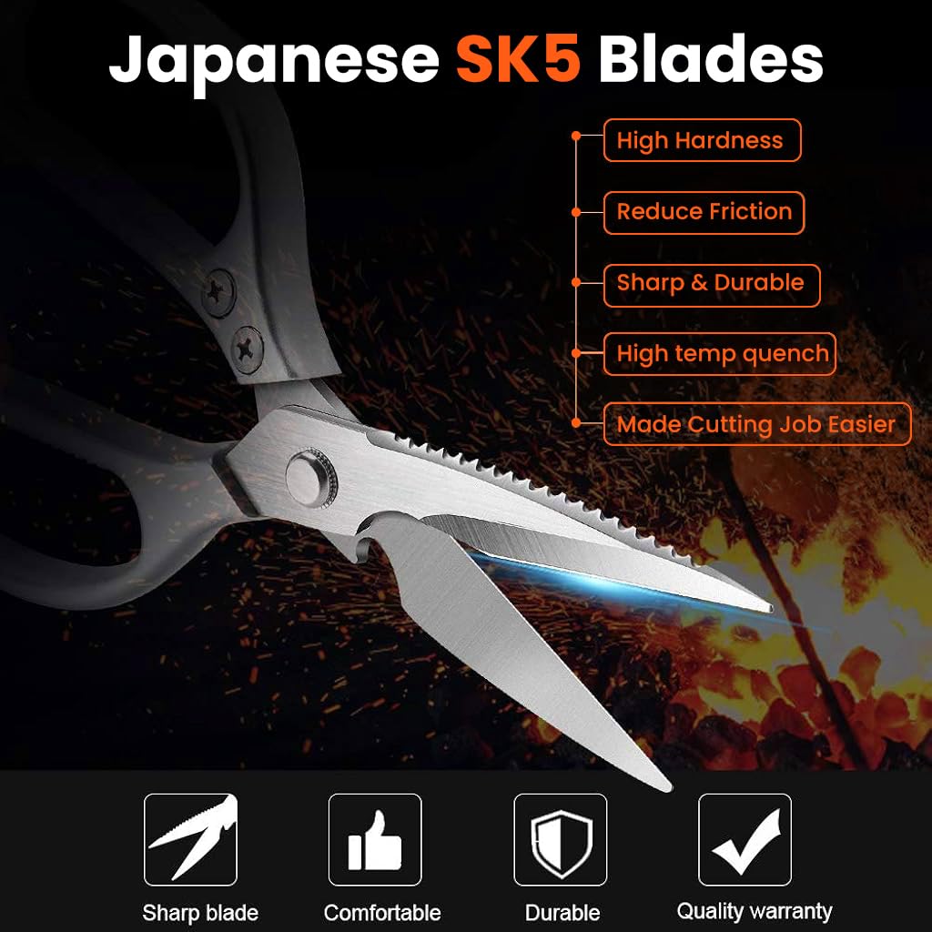 ZIBUYU Kitchen Shears for Meat and Vegetables with Ergonomic Anti Slip Grip | Stainless Steel