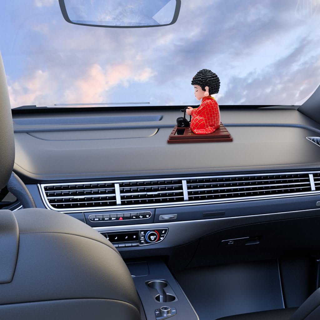 STHIRA Buddha Statue for Car Dashboard with Solar-Powered Moving Head | Peaceful Zen Decor