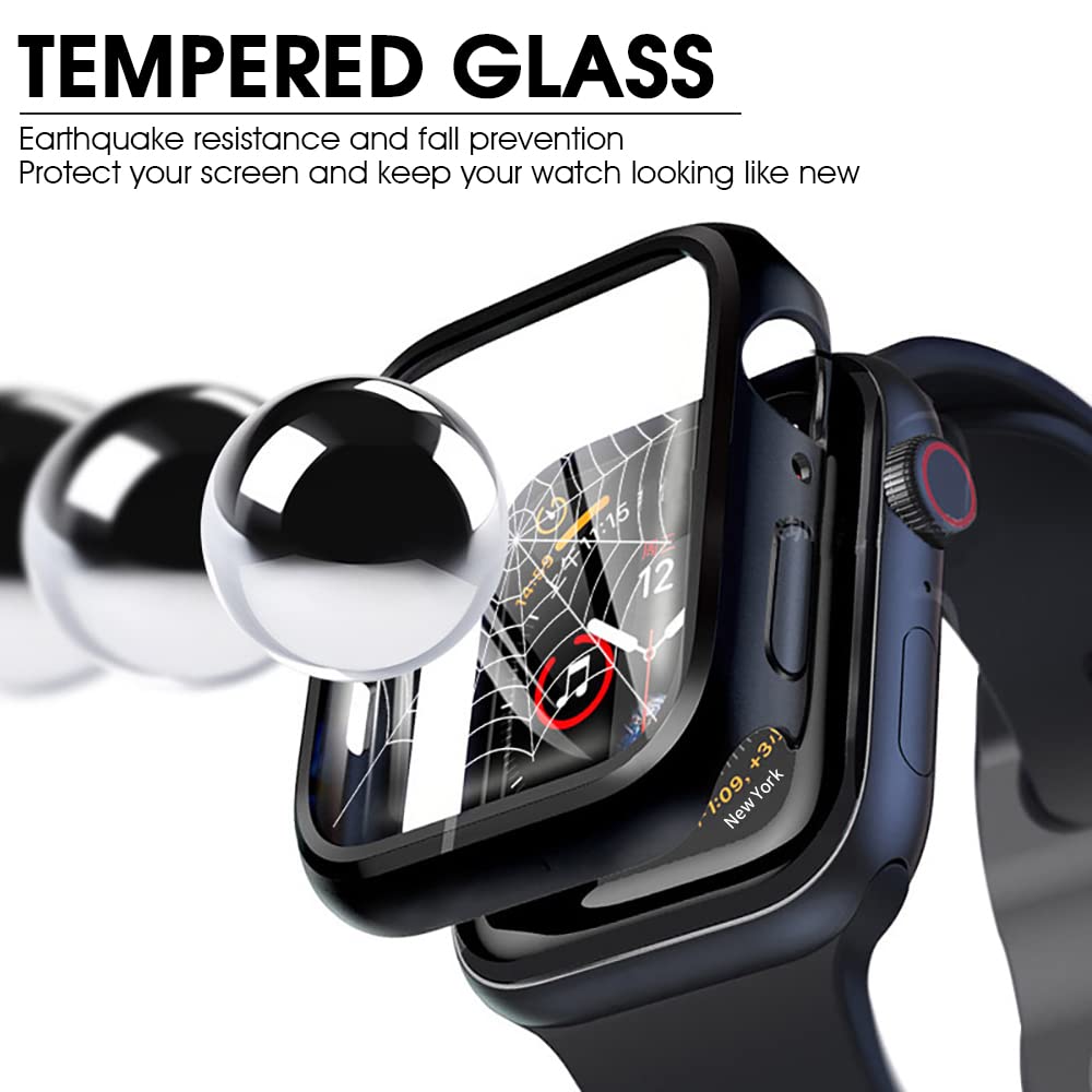 ZORBES Hard Cover Compatible Apple Watch Series 7, Hard Case 41mm Case with Built-in Tempered Glass Screen Protector Protective Face Bumper Case Cover(Black)