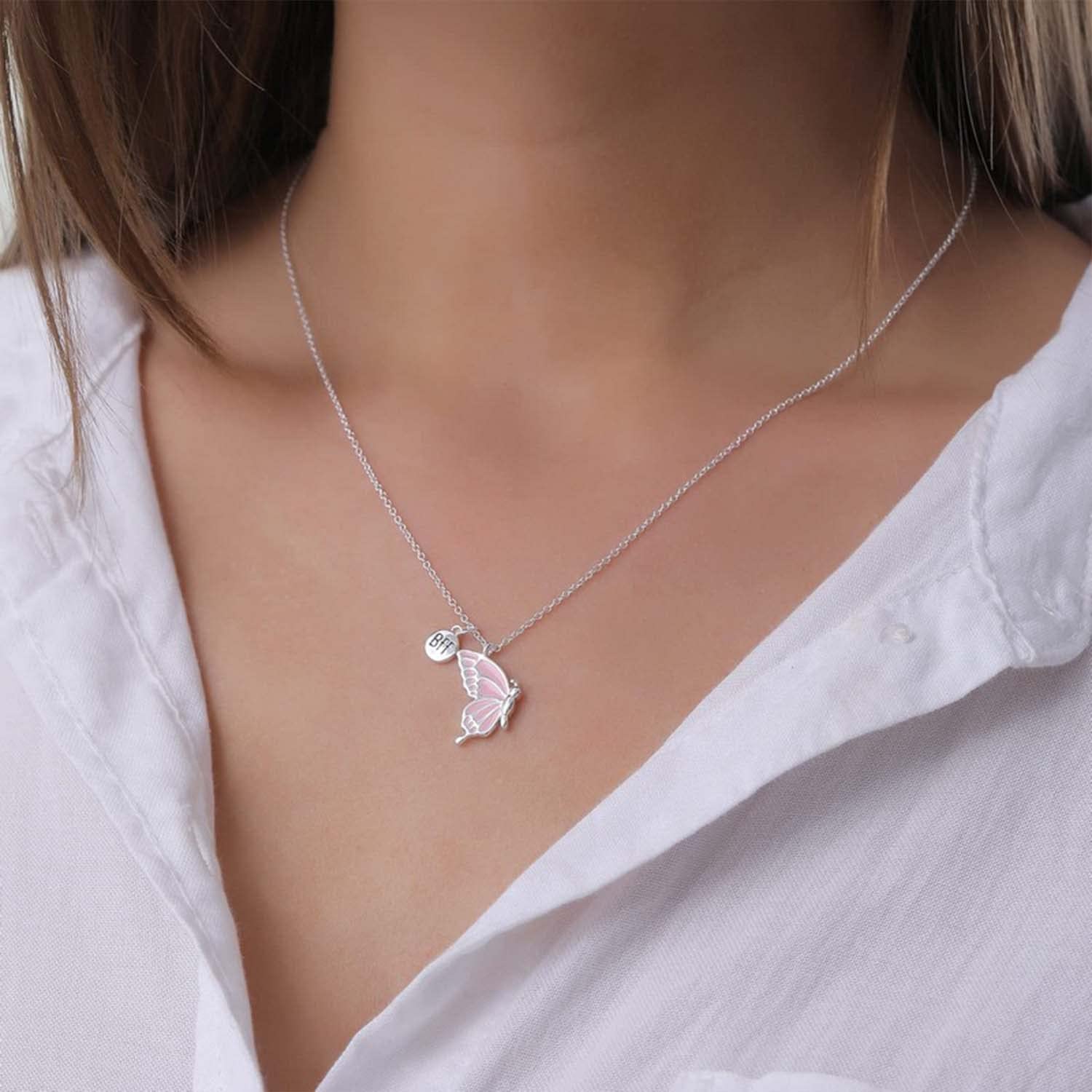 SANNIDHI Best Friends Necklace for Women featuring Split Butterfly Pendants 2 pcs | Alloy Friendship Jewelry Gift for Girls and Sisters