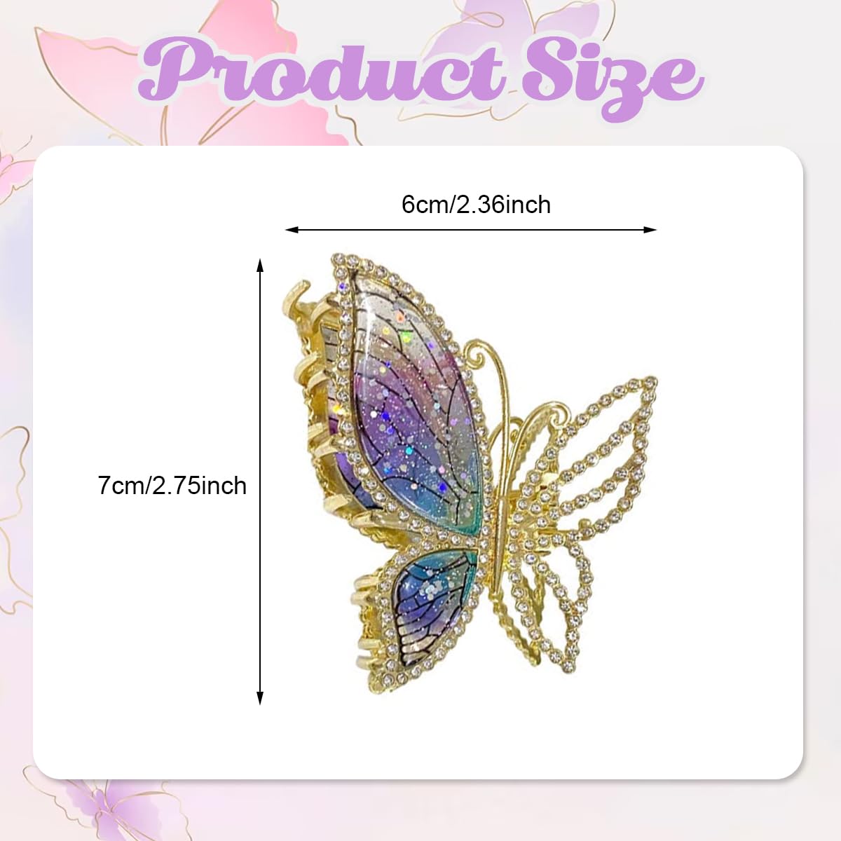 PALAY Butterfly Hair Claw Clips for Women featuring Sparkly Rhinestones and Metal Design | Elegant Gift