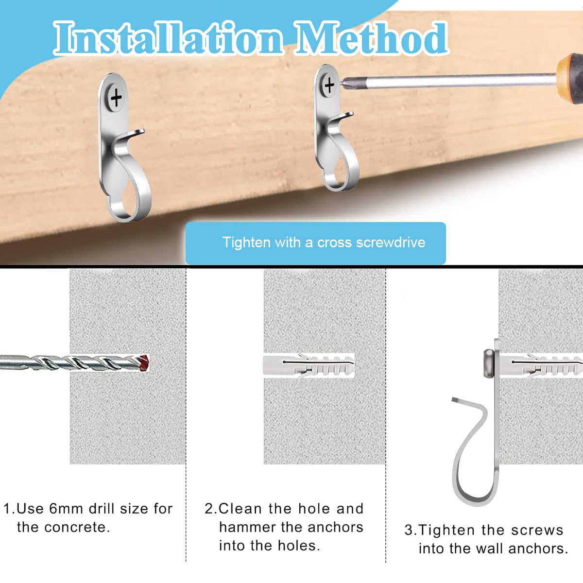 HASTHIP 20Pcs Stainless Steel Wall Hooks - Versatile String Light Hangers, Screw-in Clips for Indoor/Outdoor Decors, Fairy Lights, Cable Organizer, Outdoor Screw Hooks for Christmas Party