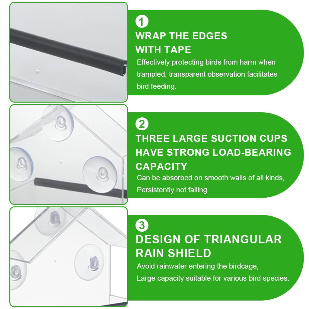 HASTHIP Bird Feeder for Windows with Suction Cups and Perching Rod | Clear Hut Style Design