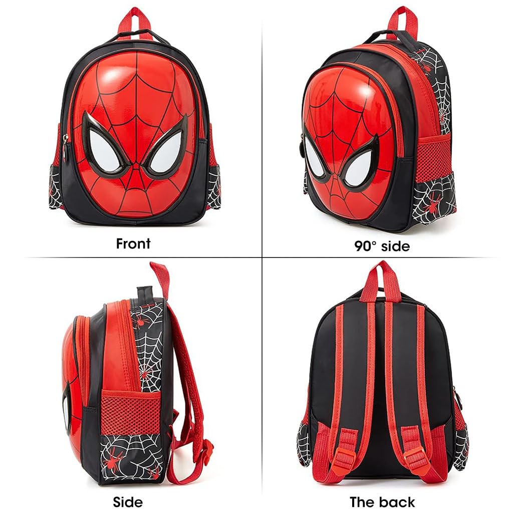 Venzina School Backpack for Boys and Girls 2 to 4 Years featuring Spider Man Design in Red and Black | Waterproof Preschool Bag