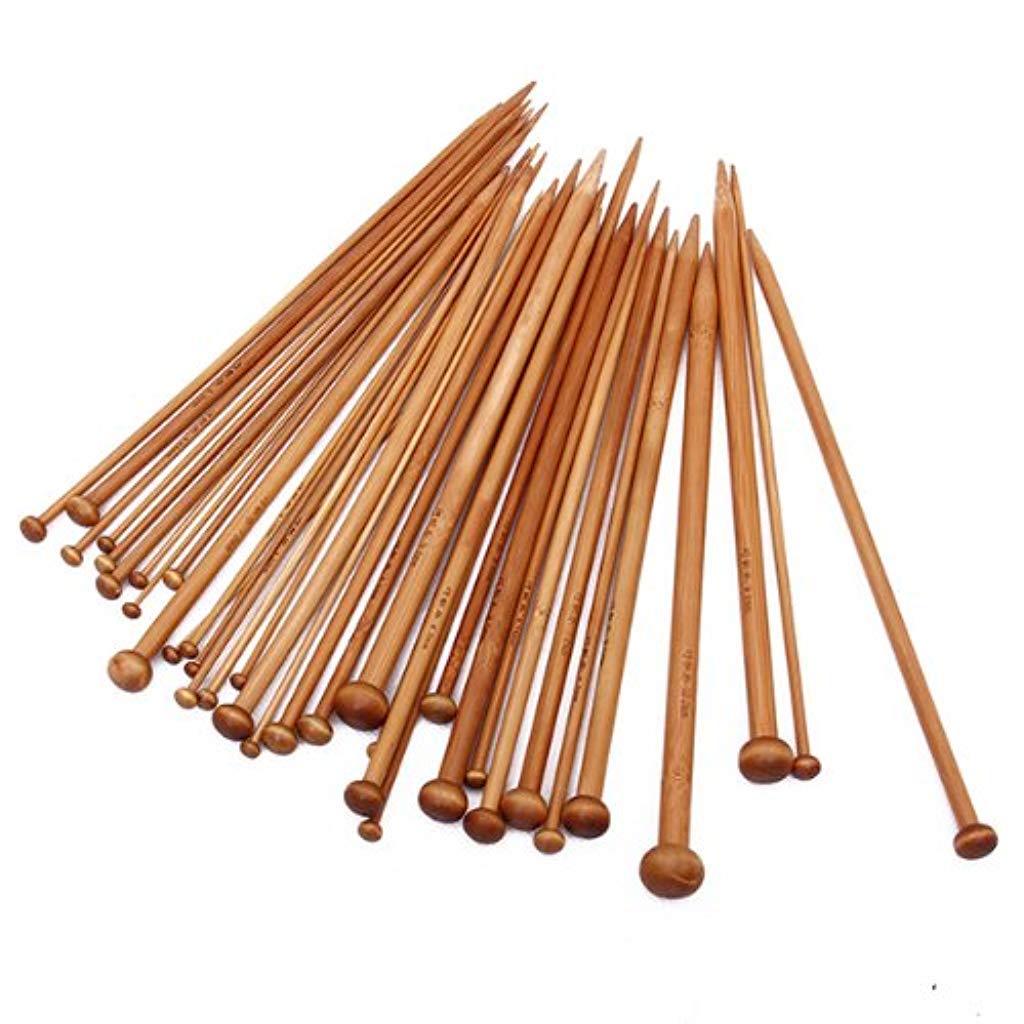 ELEPHANTBOAT  18pcs Wood Knitting Needle Set--Small to Large 2-10mm, Sturdy Round Blunt Yarn Knitting Needles Tool Kit