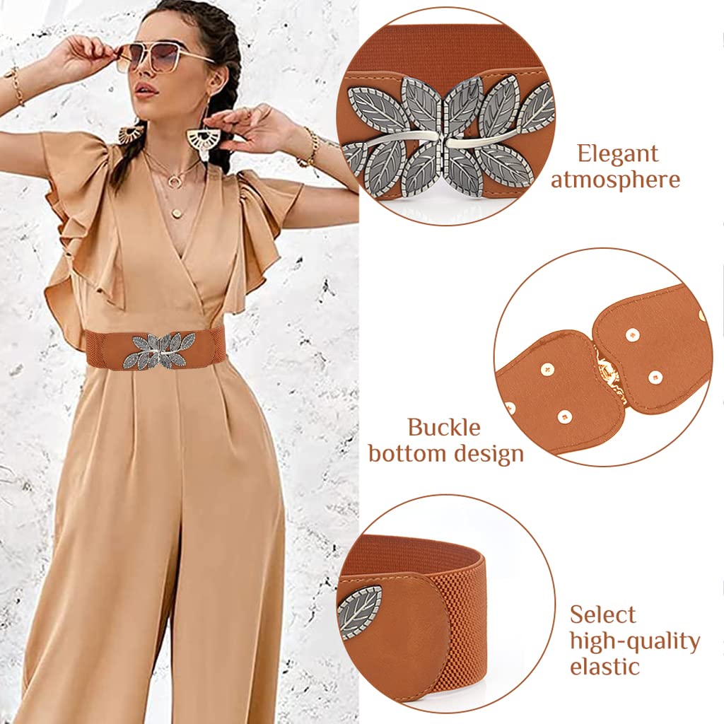 PALAY Elastic Waist Belt for Women with Interlocking Buckle | Brown Belt for Dress and Jumpsuit