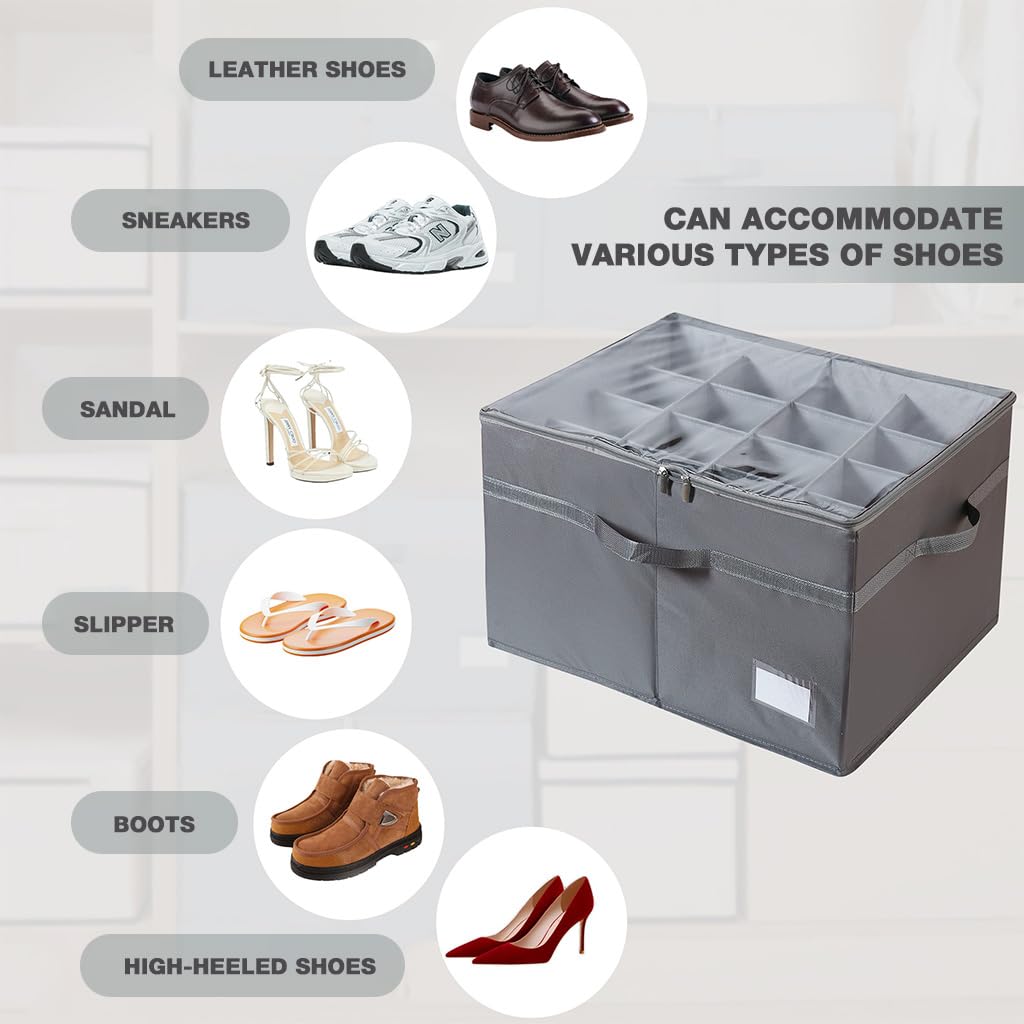 HASTHIP Shoe Organizer Box for Multi Shoes with 16 Grid Divider Panels and 45L Oxford Cloth