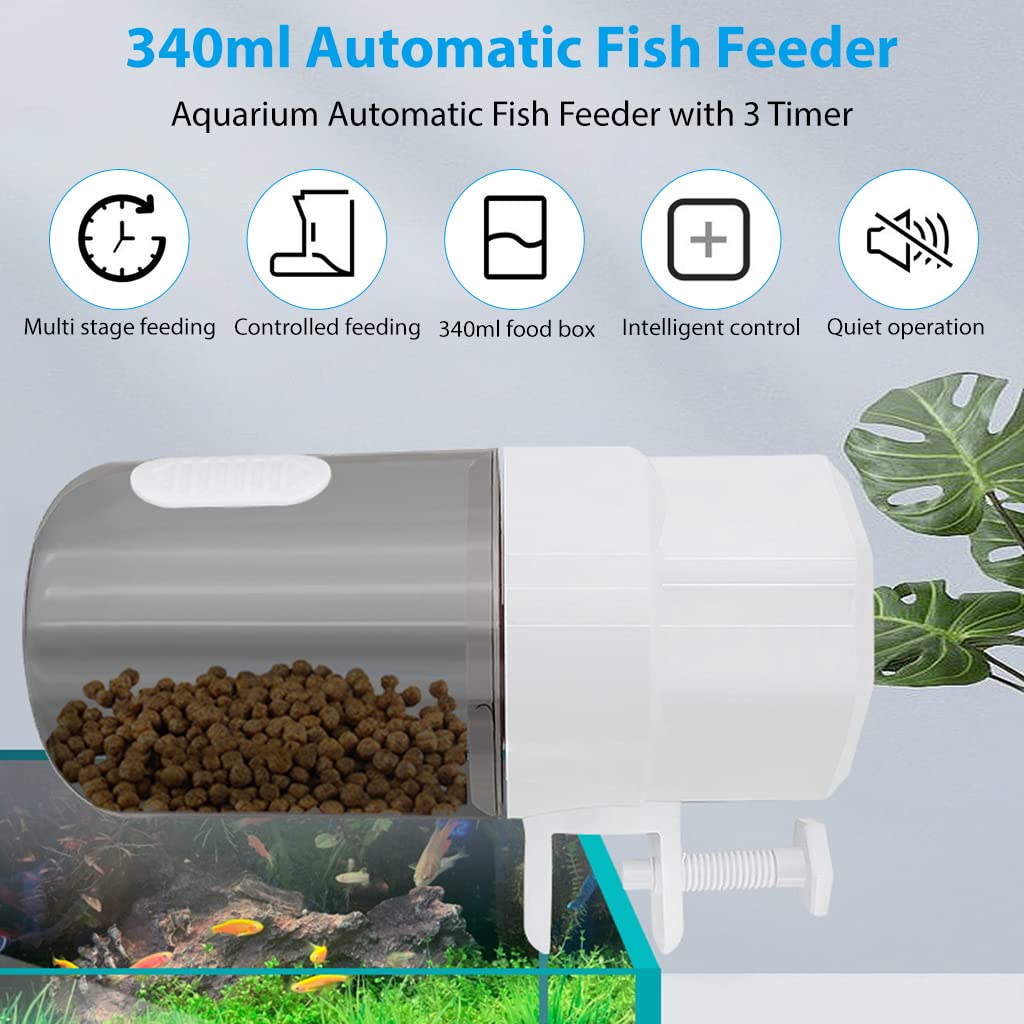 Qpets Automatic Fish Feeder for Aquariums with 340ml Capacity and Screw Mount | 3 Timer Settings