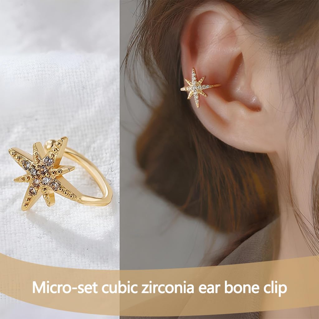 ZIBUYU Ear Cuffs Without Piercing for Women with Adjustable Zircon Star Design | Hypoallergenic Gold-Plated Jewelry