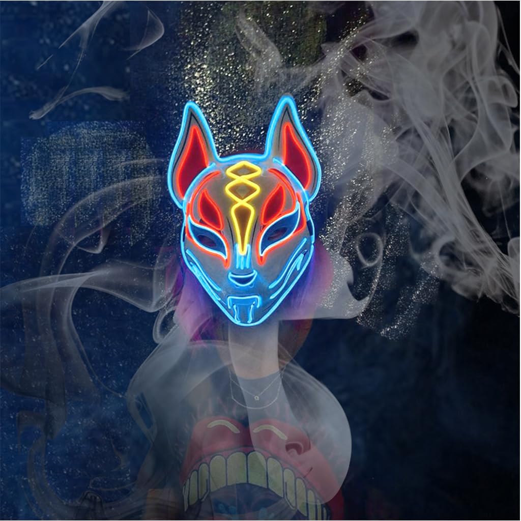 PATPAT Halloween Fox LED Mask for Cosplay and Party Dress-Up with Adjustable Head Strap | Blue Light Gift for Fortnite Fans