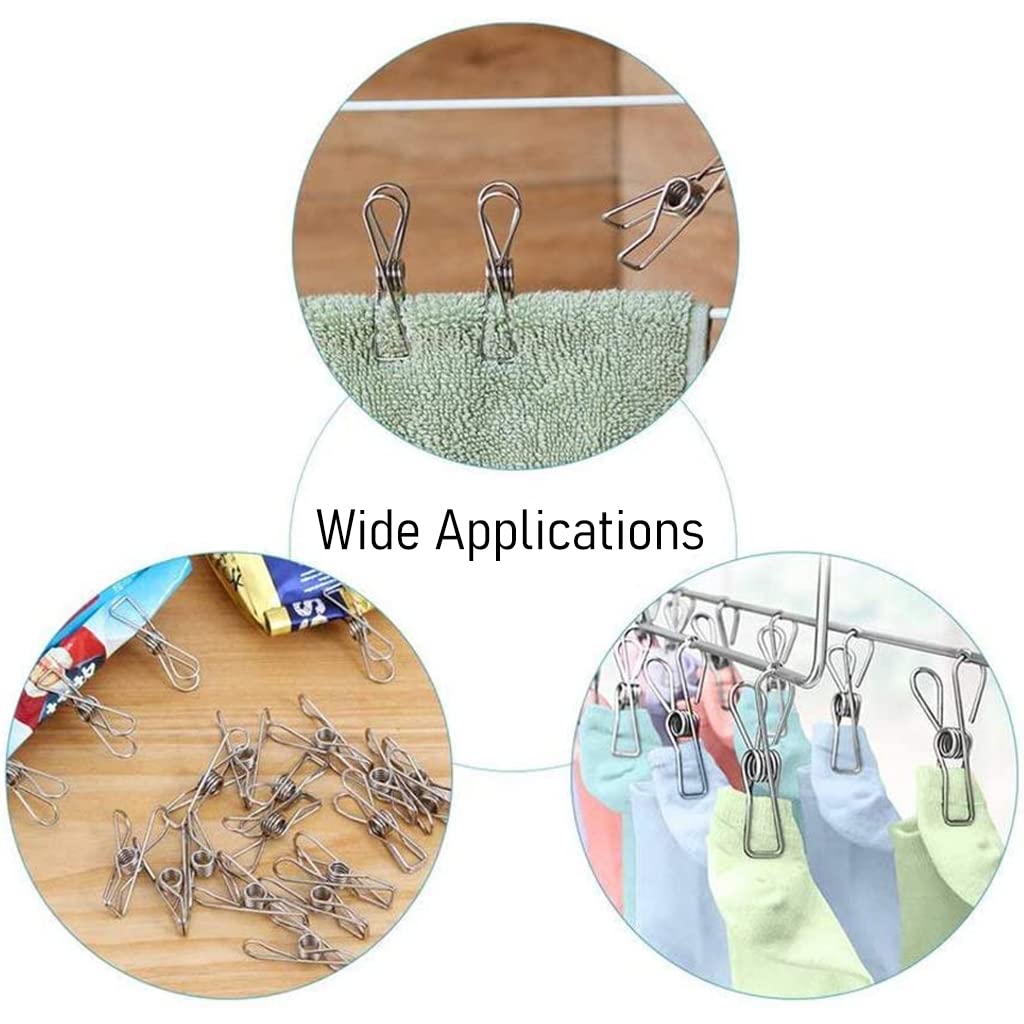 HASTHIP Clothes Clips for Laundry and Kitchen Use with 5 Coil Spring Grip | 20Pcs Stainless Steel Pegs