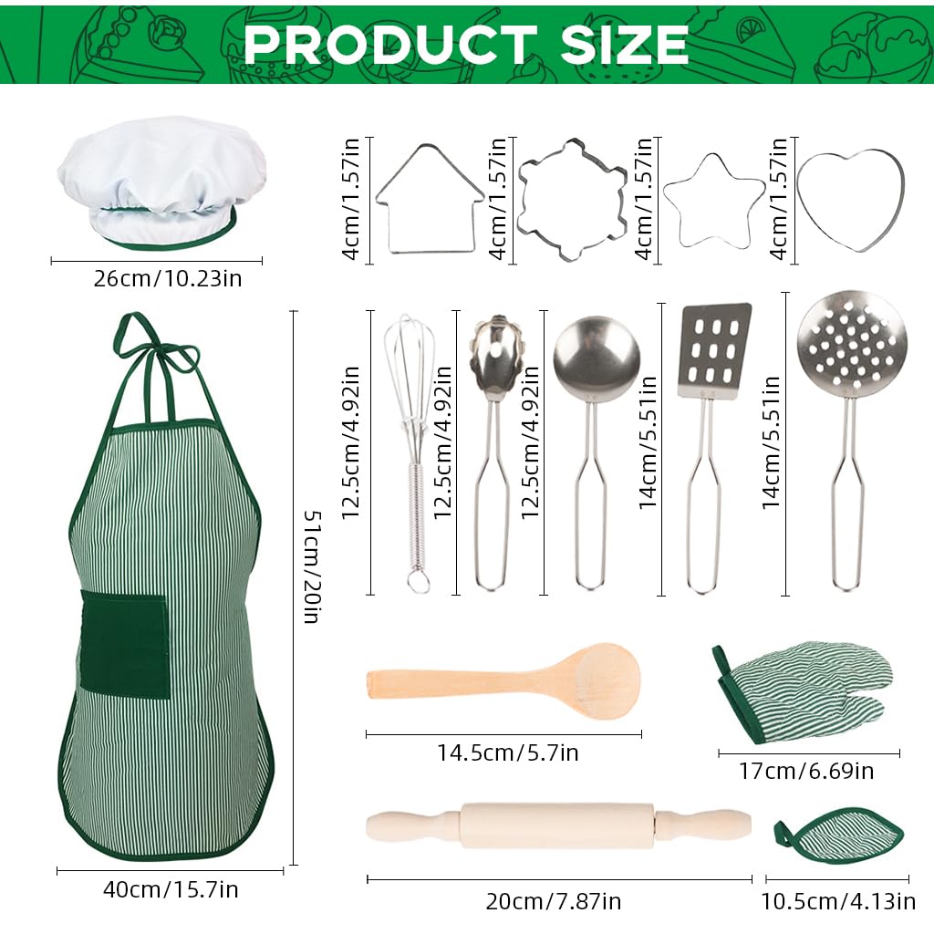 HASTHIP Kids Baking Set for Pretend Play with 15Pcs Tools and Waterproof Apron | Chef Costume