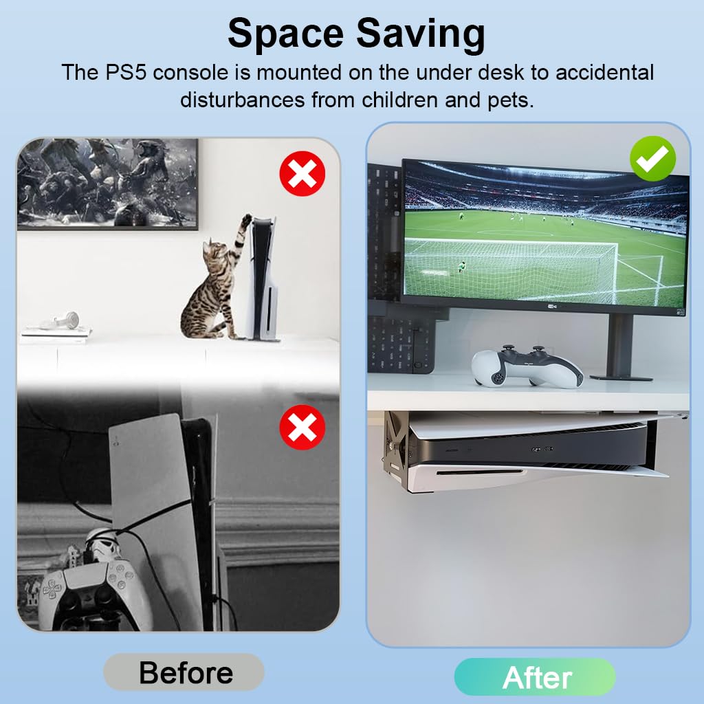 ZORBES Under Desk Holder for PS5 with Screwfix Mount and 2mm Carbon Steel Build | Space Saving Console Storage