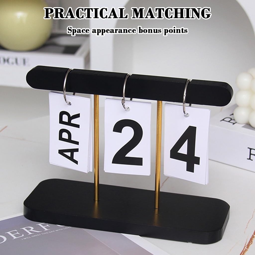 HASTHIP Wooden Perpetual Calendar for Office and Home with Retro Block Design | Desk Decor Gift