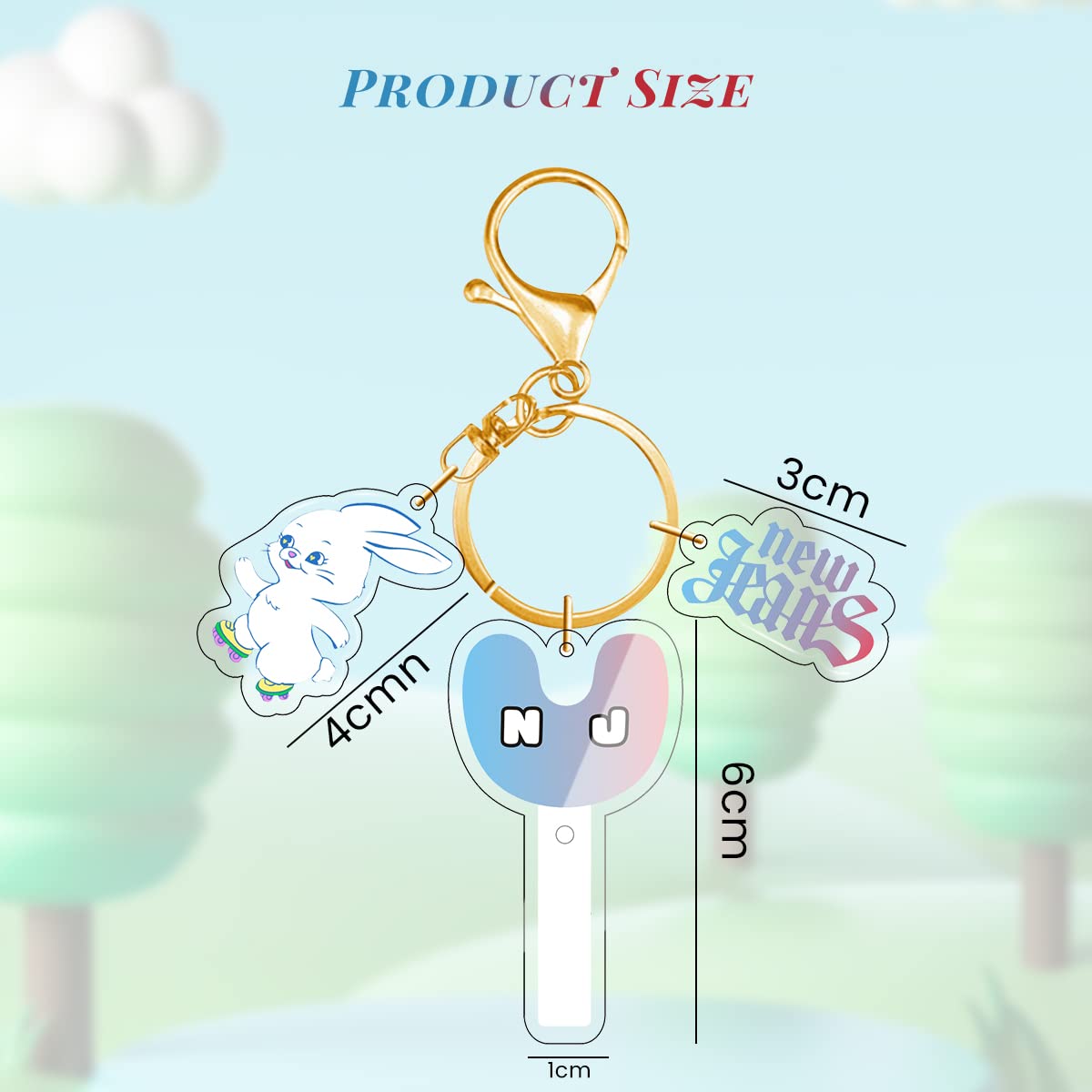 HASTHIP NewJeans Keychain with Acrylic Bunny Icon and NJ Light Stick | Golden Gift for Fans