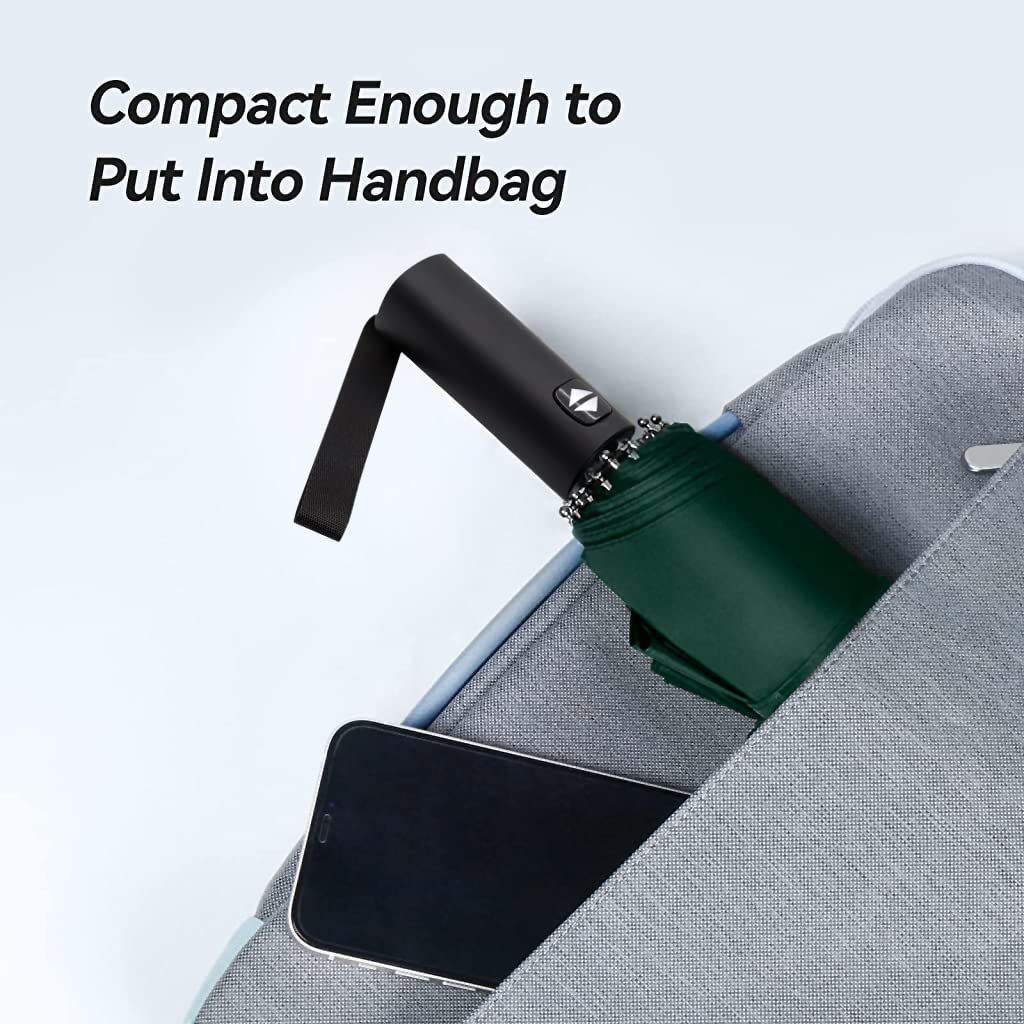 Venzina Umbrella for Travel with 12 Fiberglass Ribs and 41 in Coverage | Auto Open Green