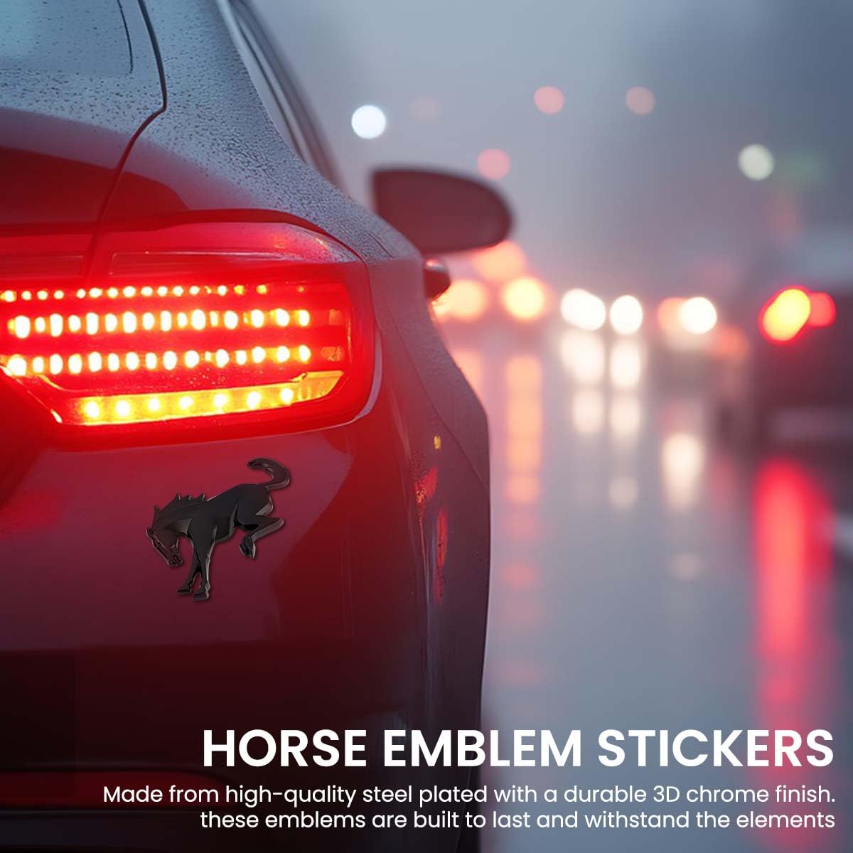 ZIBUYU 3D Black Horse Emblem Car Sticker for Doors and SUVs with Waterproof ABS | Easy Peel‑and‑Stick Universal Auto Decoration