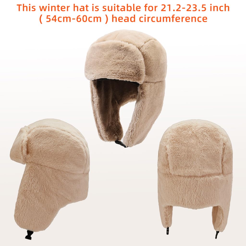 PALAY® Winter Warm Hat Trapper Hat Fleece Warm Hat Motorcycling Hat Unisex Windproof Winter Cap for Men and Women Fashion Plush Trapper Hat Christmas Gift Off-White