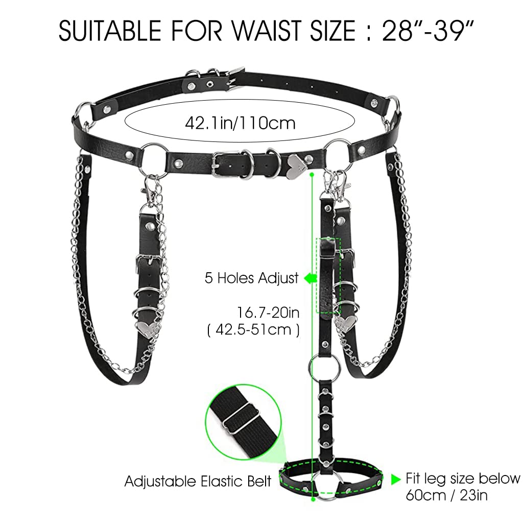 PALAY® Punk Waist Chain Belt for Women Girls, Gothic Body Chains Black Belt Rock Mini Skirt Belt for Uniform Dress Jeans Rave Party