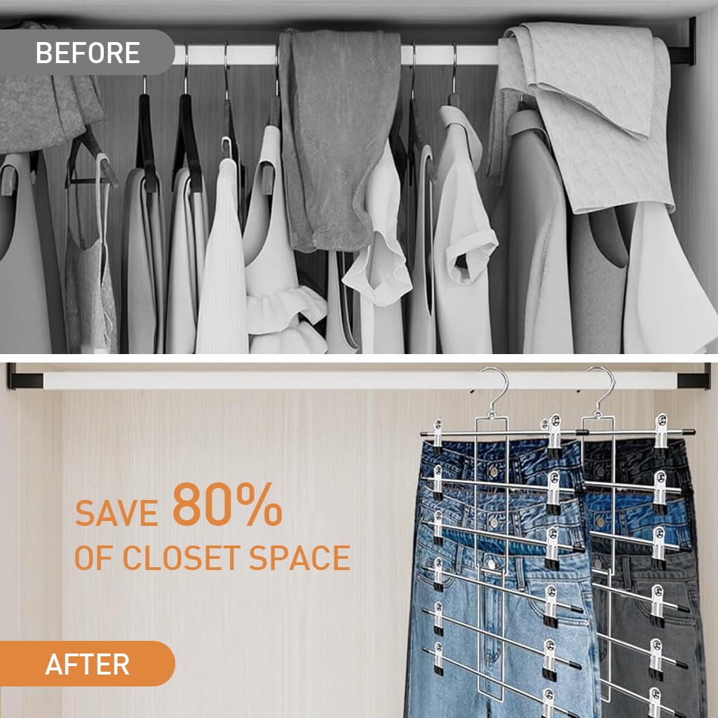 HASTHIP Pants Hangers for Closet Organization with 6 Tiers and 360° Swivel Hook | Metal Space Saving Design